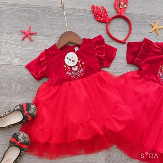 Váy cho bé gái 🌟 Freeship 🌟 Váy đỏ Noel tặng kèm bờm siêu cưng