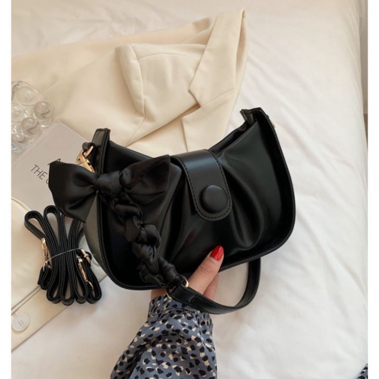 0Túi Xách Nữ Kẹp Nách 2 Dây Da Dầy Quai Phối Nơ  Kiểu Dáng Trẻ Trung Nữ tính