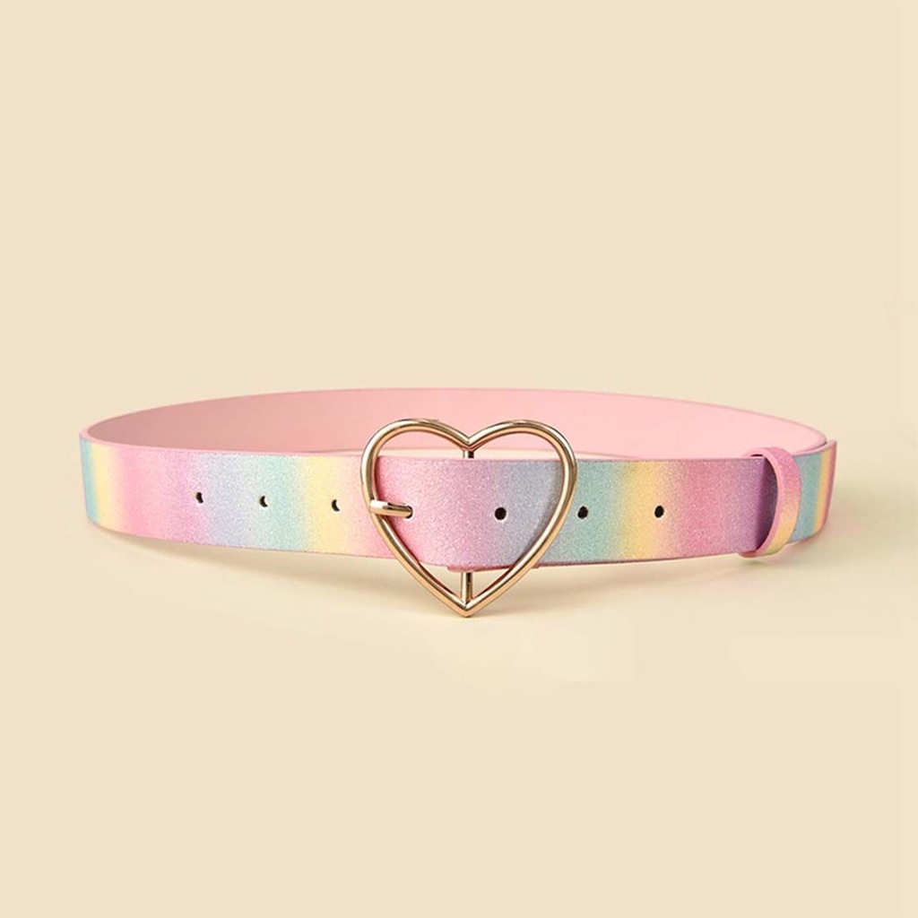 🍒ME🍒 Apparel Accessories Rainbow Belt Shiny Dress Gothic Leather Belt Heart-Shaped Buckle Belts Adjustable Fashionable Pink Sequins
