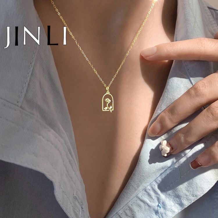 Dây chuyền mạ vàng/ mạ bạc mặt hình hoa hồng thời trang dành cho nữ