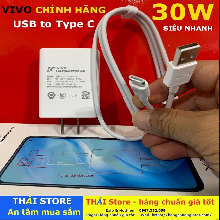 Bộ sạc VIVO siêu nhanh chính hãng 33W Flash Chager 2.0, chân kết nối USB to Type C (Mã SA36)