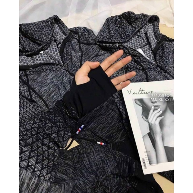 Áo khoác tập Gym Navy có nón kéo khóa tay dài xỏ ngón 1710