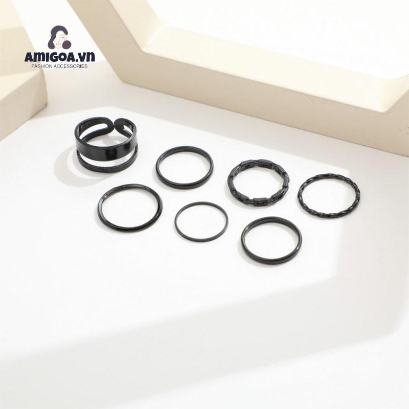 Bộ 7 Nhẫn Màu Đen Thiết Kế Sáng Tạo Cá Tính