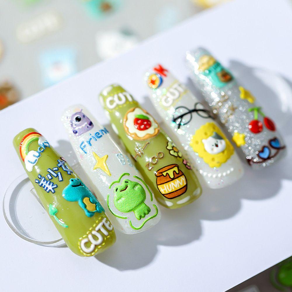 LILYES Miếng Dán Trang Trí Móng Tay 3D Tự Dính Họa Tiết Hoạt Hình Gấu Và Bánh Kem Dâu Tây Dễ Thương