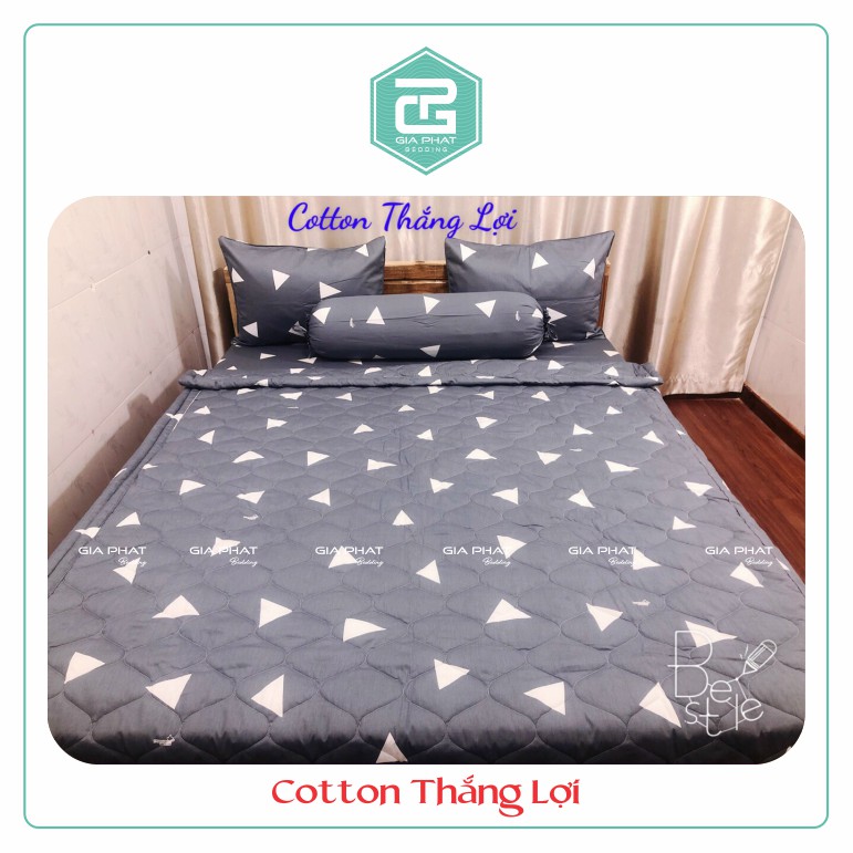 Bộ ga gối Thắng Lợi {4 món}100% Cotton chuẩn logo họa tiết Tam Giác Xám
