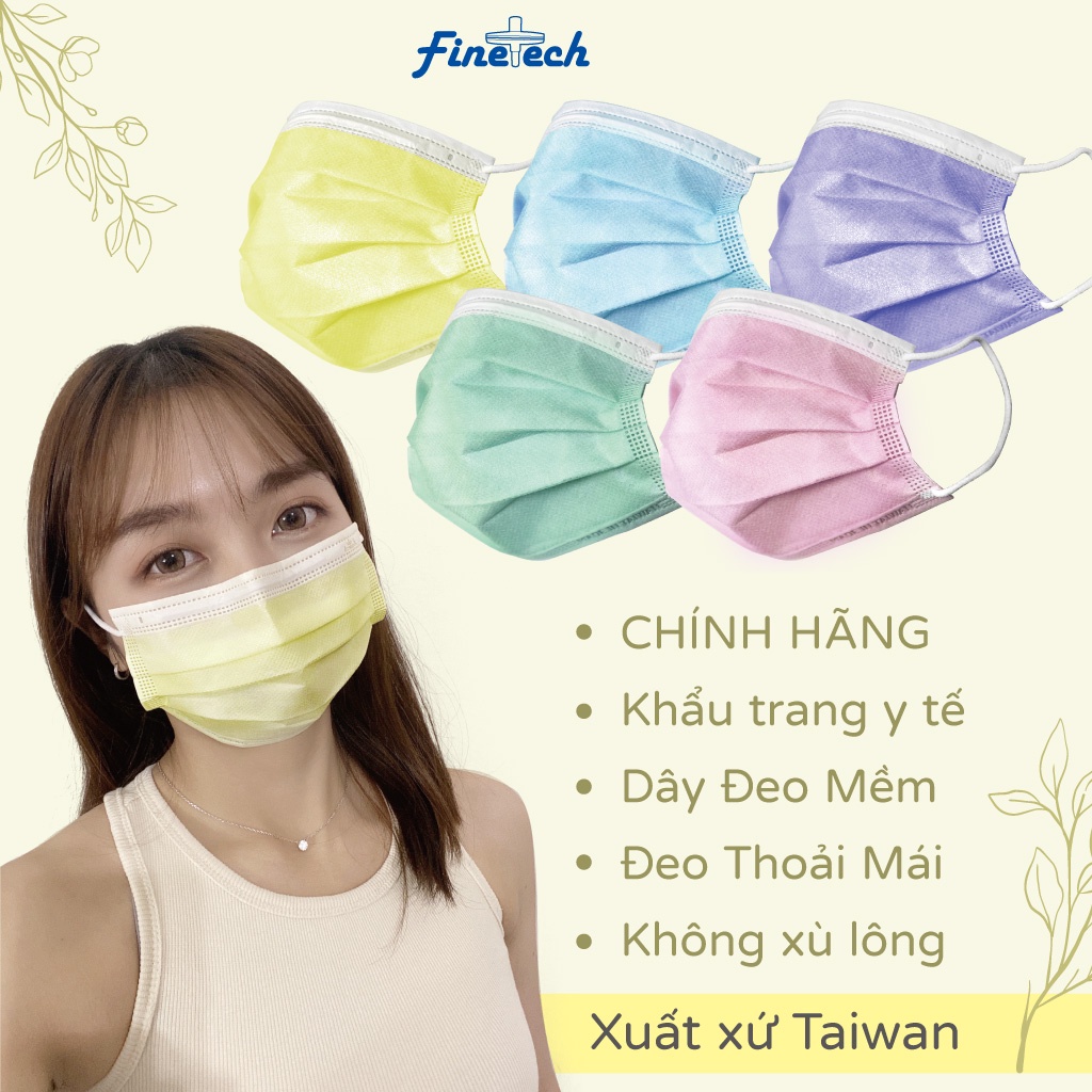 【Finetech】 Khẩu trang y tế 3 lớp dây đeo mềm, thoải mái, không xù lông (50 cái/hộp)