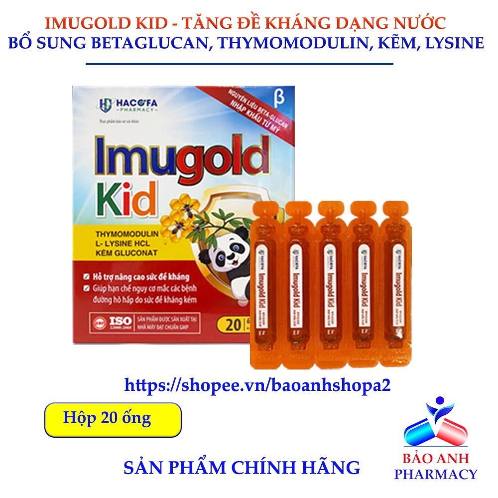 Tăng đề kháng cho bé – IMUGOLD KID Betagulcan nhập khẩu từ Mỹ, nâng cao đề kháng cho trẻ, giảm ốm vặt – Hộp 20 ống