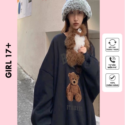 Áo sweater bear chất nỉ cotton in gấu bông [ đổi trả miễn phí ] áo nỉ form rộng freesize