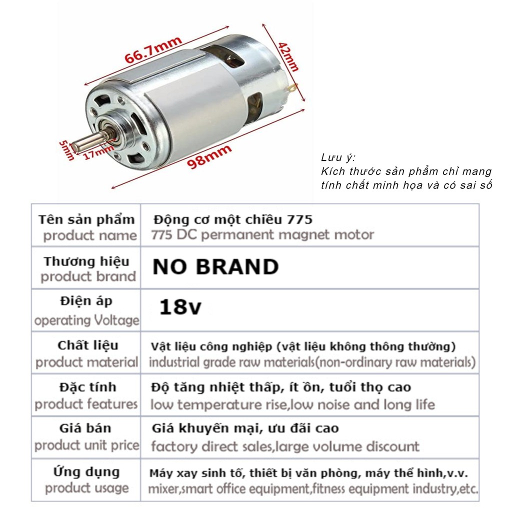 Motor DC 775 18V 16 răng trục tròn công suất cao