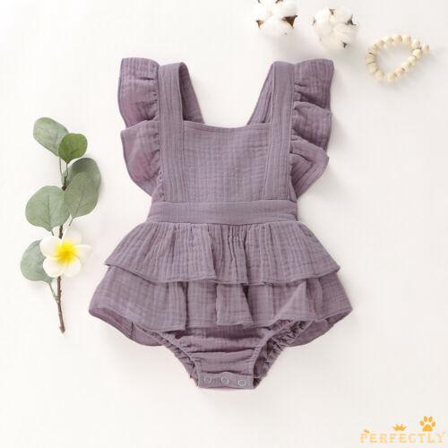 Bộ áo liền quần nhún bèo bằng cotton dễ thương cho bé sơ sinh 0-18 tháng