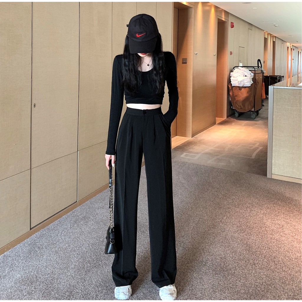 HÀNG CÓ ÁO DÀI TAY) SET ÁO THUN DÀI TAY QUẦN TÂY ỐNG SUÔNG NỮ ULZZANG, Giá  tháng 11/2020