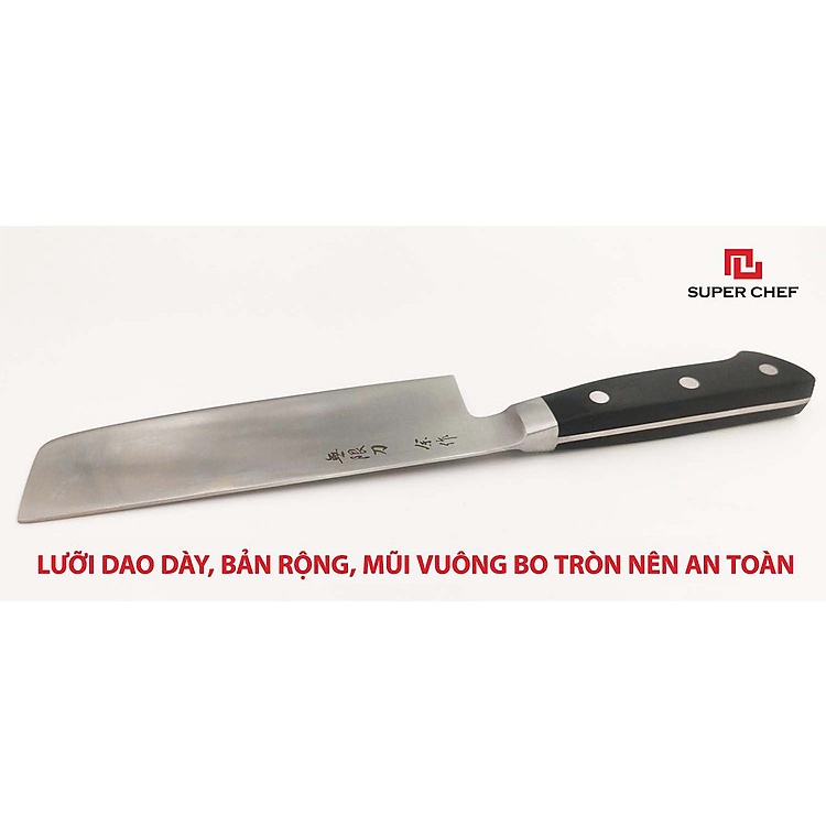Dao bếp Nhật bản Nakiri đầu vuông lưỡi 16.5cm cán nhựa ABS Dao-A