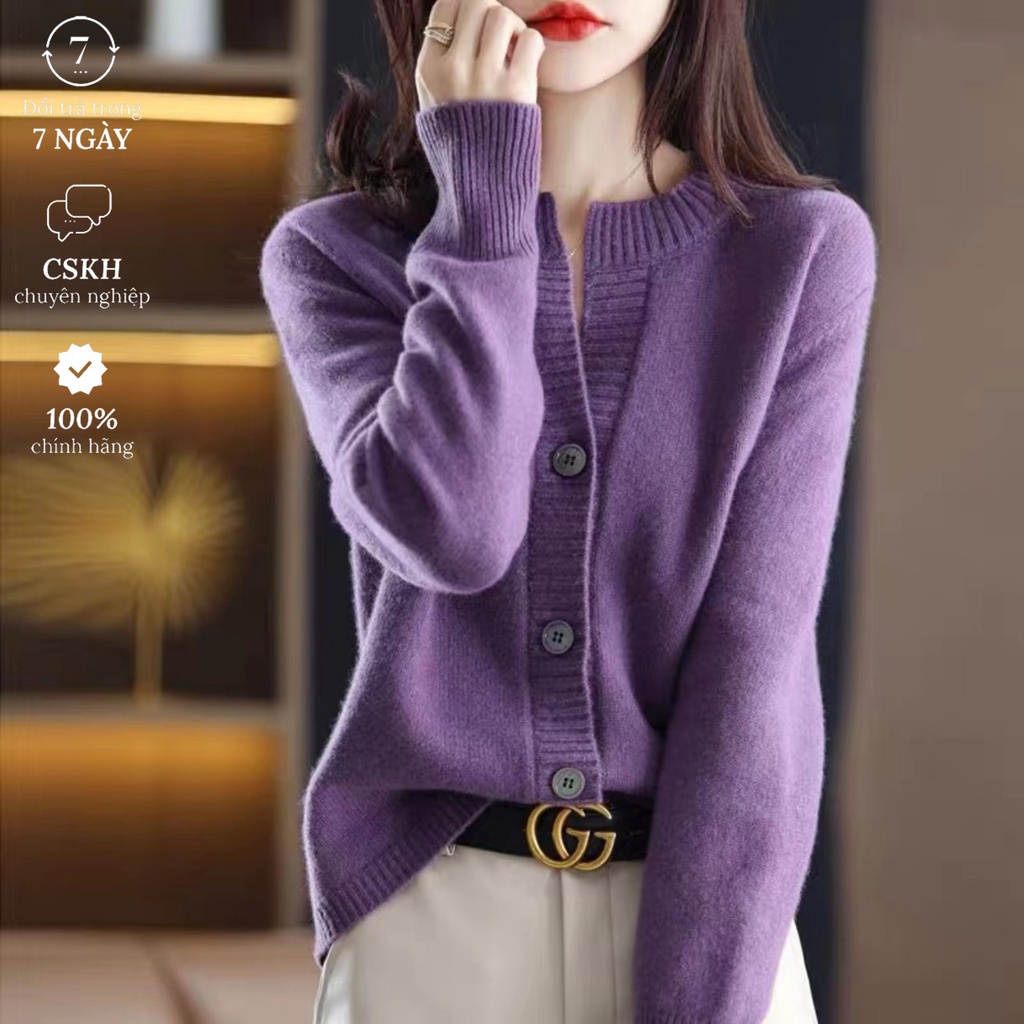 {Ảnh Thật + freeship} Áo khoác cardigan dài tay cổ chữ v phối hàng nút đơn thời trang cho nữ 46088