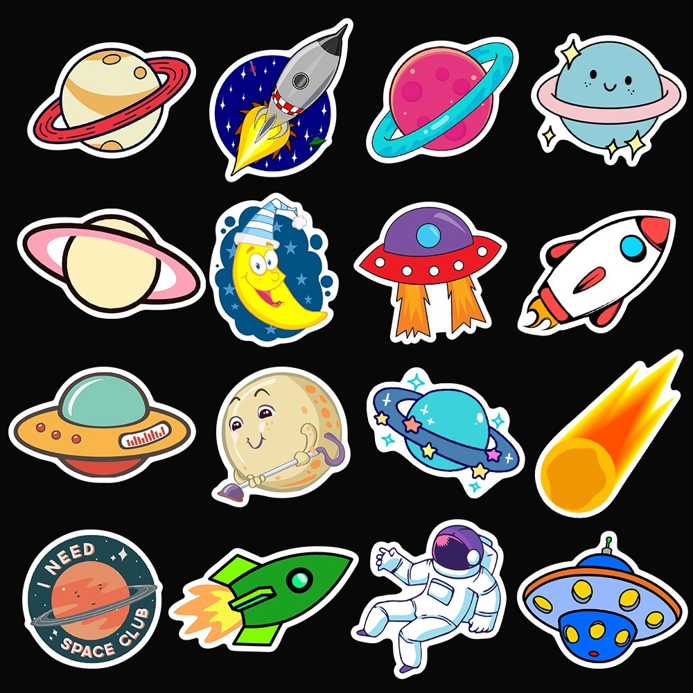 Bộ 50 Miếng Dán Trang Trí Vali Chống Thấm Nước Hình Hành Tinh Hoạt Hình