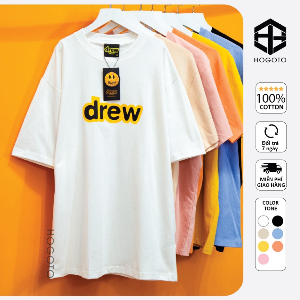 Áo thun tay lỡ DREW Full tag MABU shop , Áo thun unisex nam nữ form rộng oversize chất liệu Cotton