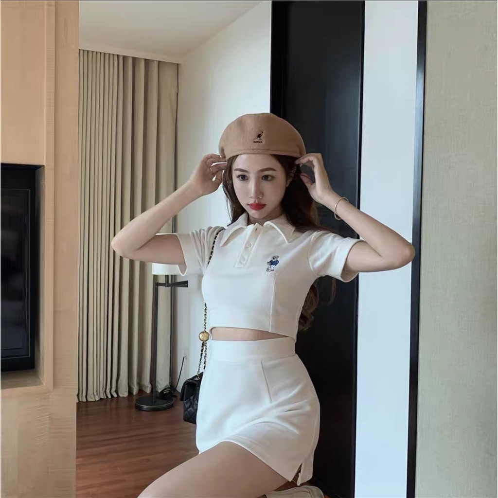 [CÓ SẴN] ÁO CỔ POLO CROPTOP THÊU GẤU