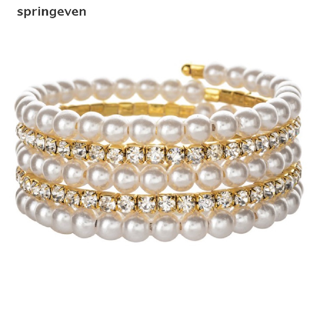 Vòng Tay Nhiều Lớp Đính Hạt Giả Ngọc Trai Và Đá Có Thể Điều Chỉnh Kích Thước