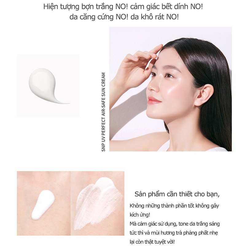 Kem Chống Nắng Trà Xanh Lên Tone Dưỡng Trắng Chống Lão Hóa SNP UV PERFECT AIR SAFE SUNCREAM (50ml + 20ml)