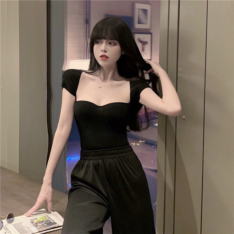 SUXI Áo Sơ Mi Cổ Vuông Màu Trơn Quyến Rũ Trẻ Trung Hợp Thời Trang