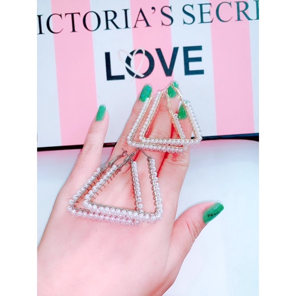 bông tai hình học đính châu sang chảnh, khuyên tại phong cách hàn quôc