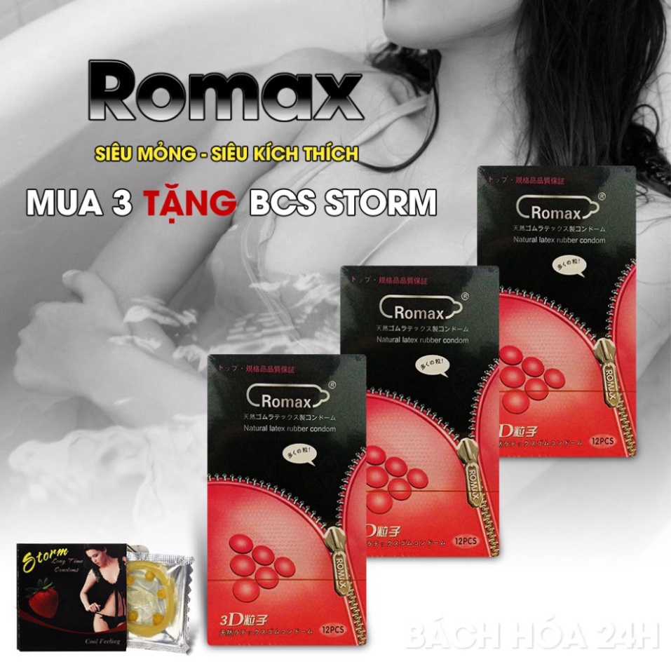 [Chính Hãng] Bao Cao Su Romax 3D Siêu Mỏng - Bcs Giúp Cuộc Yêu Tăng Hưng Phấn, Hàng Chính Hãng 1OO%(Hộp 12c) . .