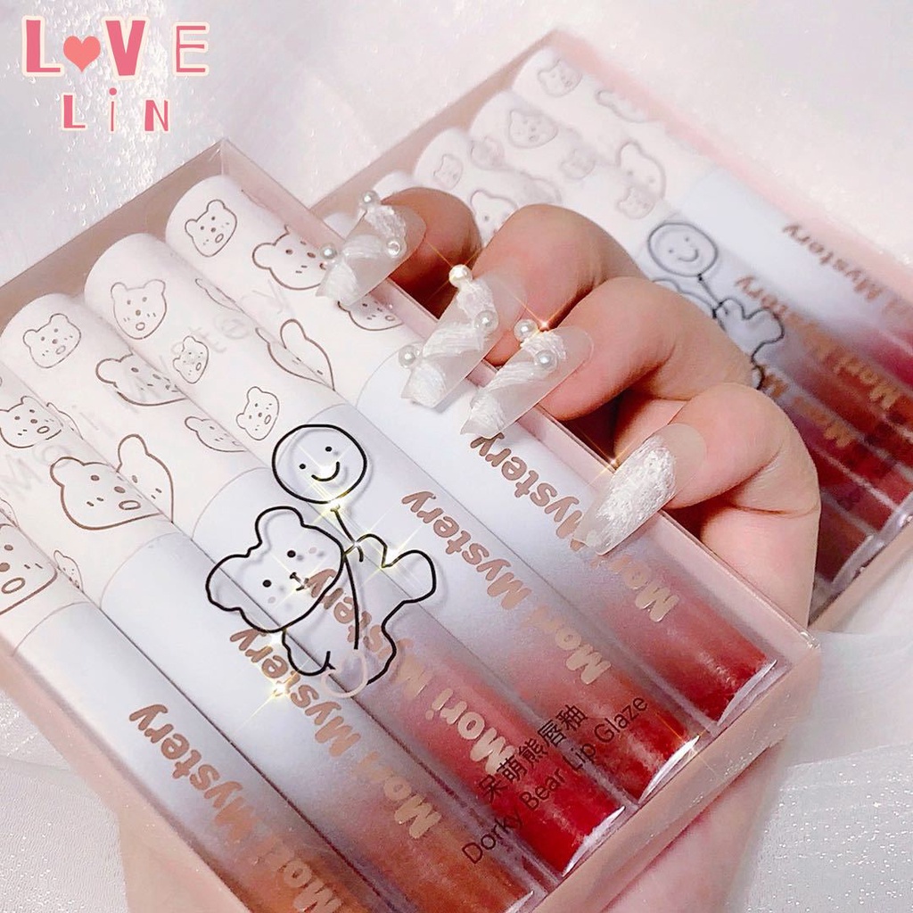 Bộ Son Bóng Tráng Gương Hình Gấu Dễ Thương Chất Lượng Cao