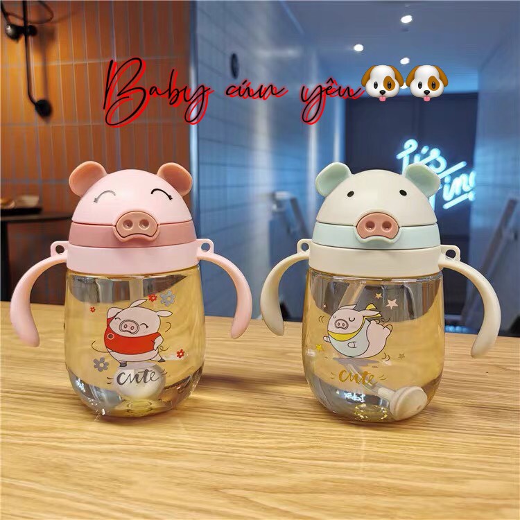 BÌNH TẬP UỐNG NƯỚC CÓ VAN CHỐNG SẶC HÌNH HEO/THỎ/HUƠU 350ML ĐÁNG YÊU CHO BÉ