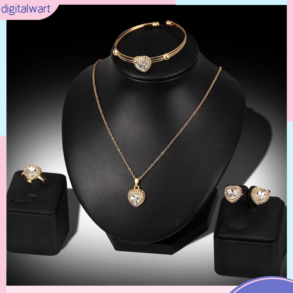 Bộ Trang Sức Mặt Trái Tim Đính Đá Thời Trang Cho Nữ