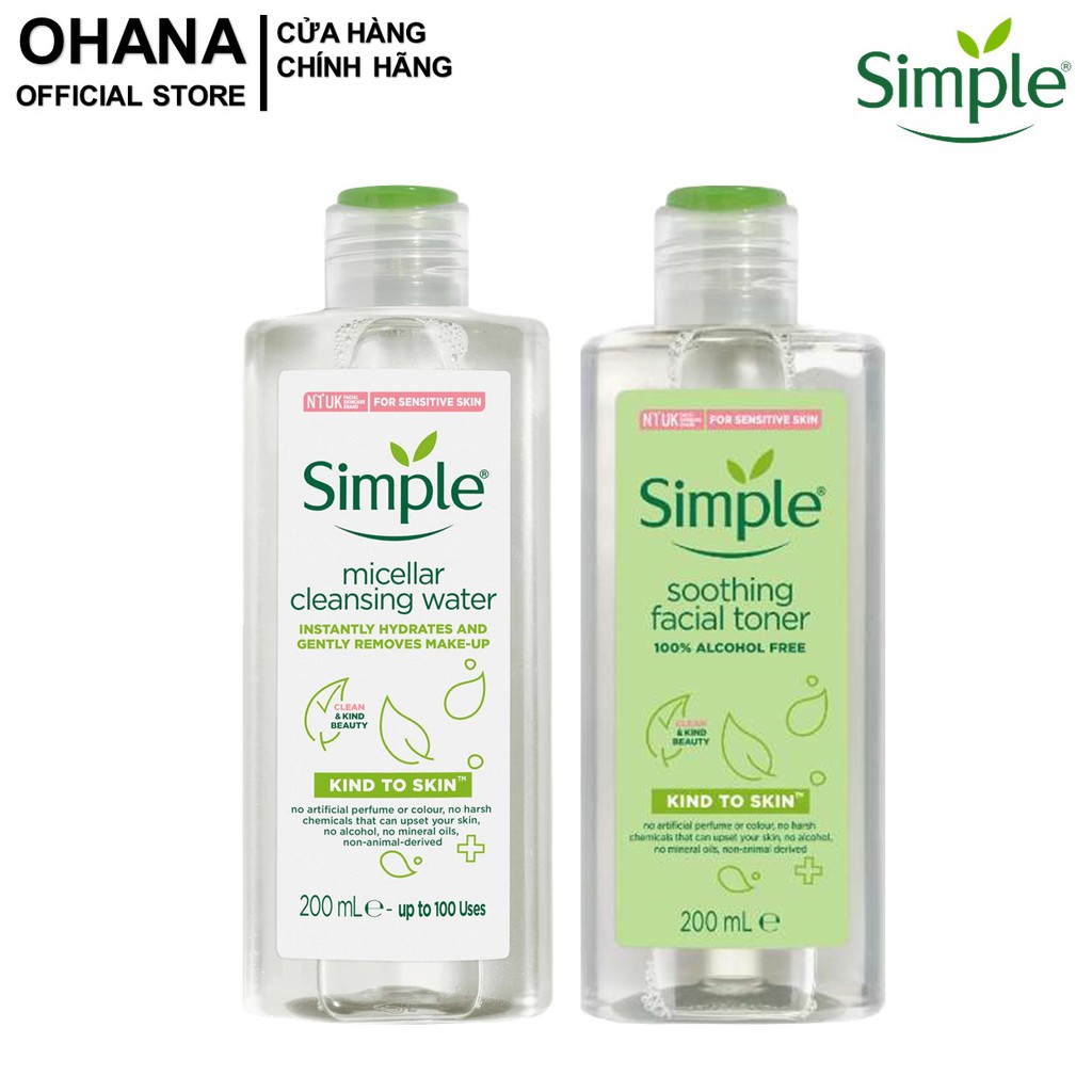 Combo 2 Sản Phẩm Simple (Nước Tẩy Trang Simple 200ml Và Nước Hoa Hồng Simple 200ml)