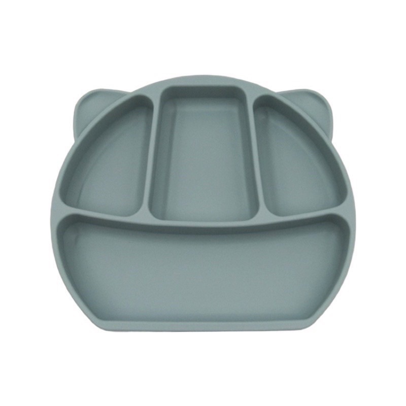 Khay ăn dặm silicon hình gấu 4 ngăn có đế hít chống lật cho bé