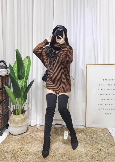 Áo len cổ lọ dáng thụng 2 màu