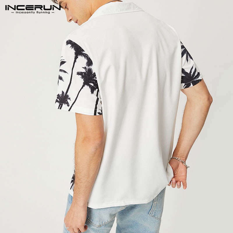 INCERUN Áo Sơ Mi Ngắn Tay In Họa Tiết Thời Trang Mùa Hè Dành Cho Nam