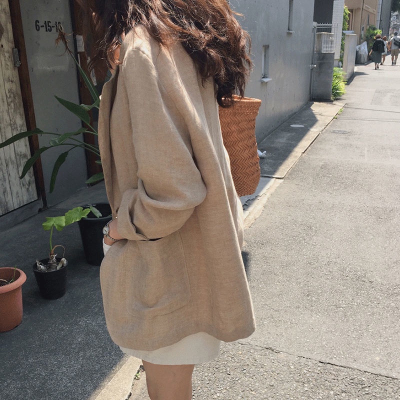 Áo Khoác Cotton Lanh Dáng Rộng Phong Cách Hàn Quốc Thời Trang Mới Cho Nữ