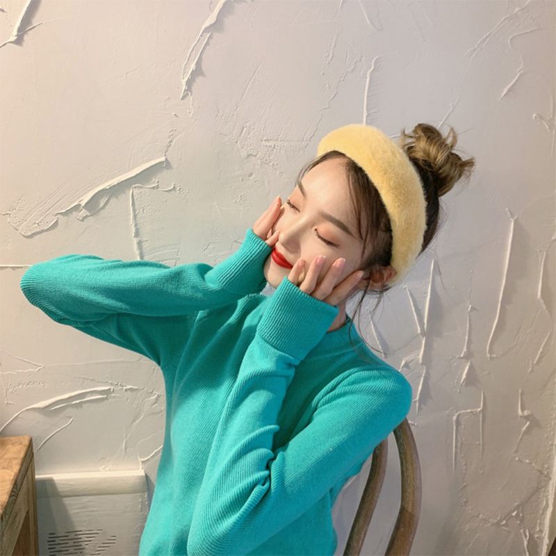 Băng Đô Vải Lông Xù Dày Dặn Màu Sắc Kẹo Ngọt Phong Cách Vintage Dành Cho Nữ