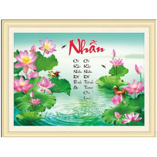 Tranh thêu chữ thập Chữ Nhẫn - Hoa Sen
