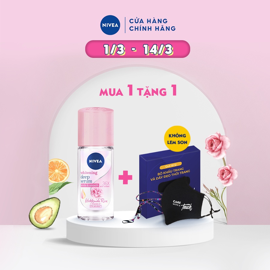 [TẶNG SET KHẨU TRANG VÀ DÂY ĐEO]  Bộ Lăn ngăn mùi Nivea serum trắng mịn hương hoa hồng Hokkaido (40ml)