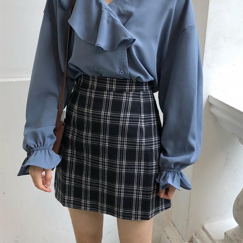 Chân Váy Ngắn Họa Tiết Caro Thời Trang Hàn Quốc