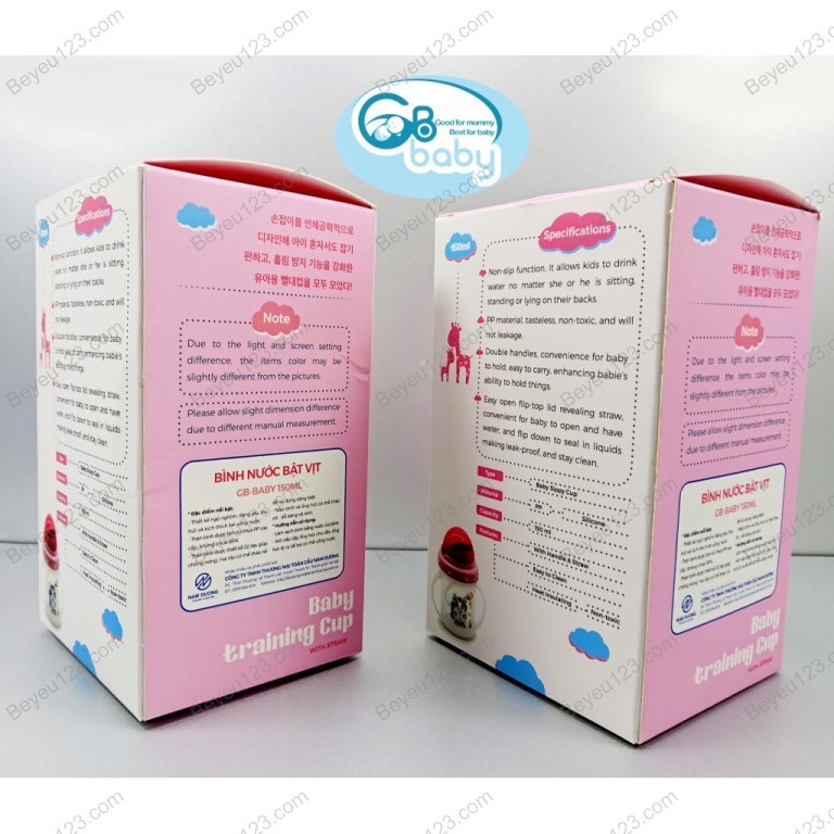 Bình tập uống nước nắp bật 150ml có dây van chống đổ cho bé - GB BABY (Công Nghệ Hàn Quốc) - tặng kèm cọ ống