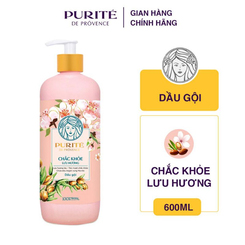 Dầu Gội Purite Hương Hoa Hồng Và Dầu Oliu Óng Mềm Mại Lưu Hương Chai 600ml - gội đầu nữ thơm tóc mùi hoa sang