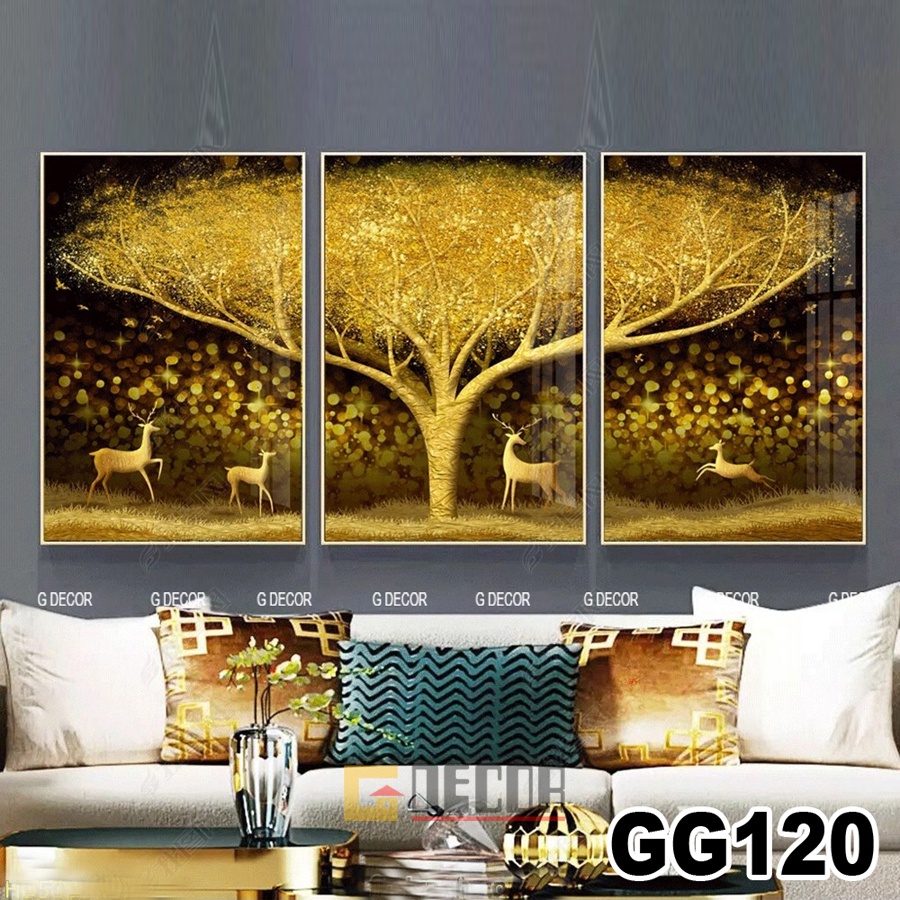Tranh treo tường canvas khung gỗ 3 bức phong cách hiện đại Bắc Âu tranh phong cảnh trang trí phòng khách phòng ngủ 240