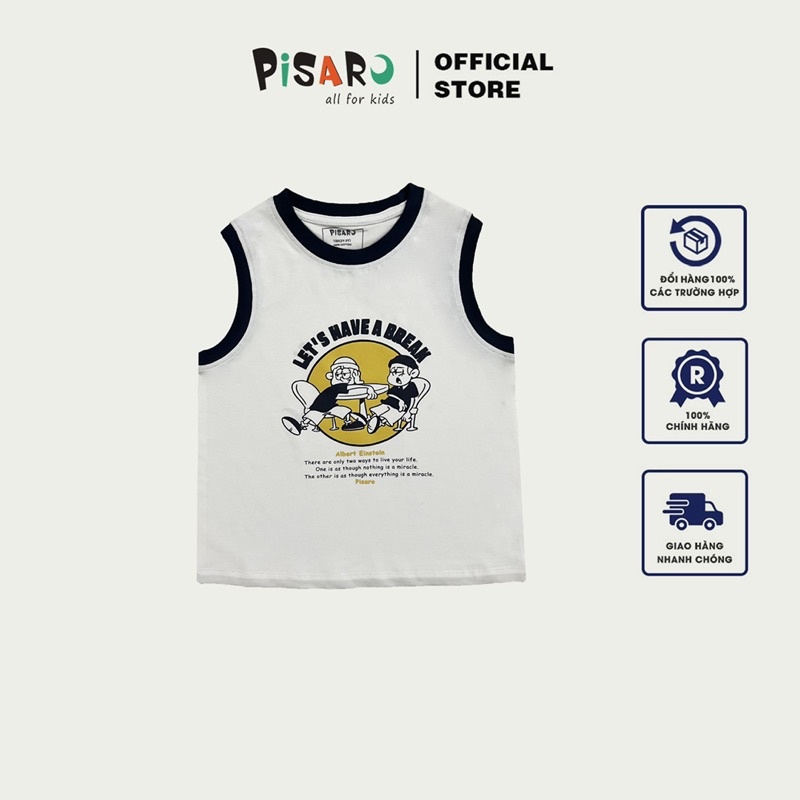 Áo thun sát nách Pisaro Kids bé trai bé gái vải Cotton thoáng mát, áo mặc hè trẻ em thấm hút mồ hôi