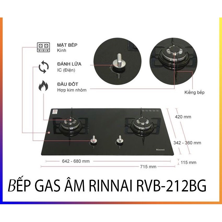 Bếp gas âm Rinnai RVB-212BG -  Có ngắt gas tự động - HÀNG CHÍNH HÃNG