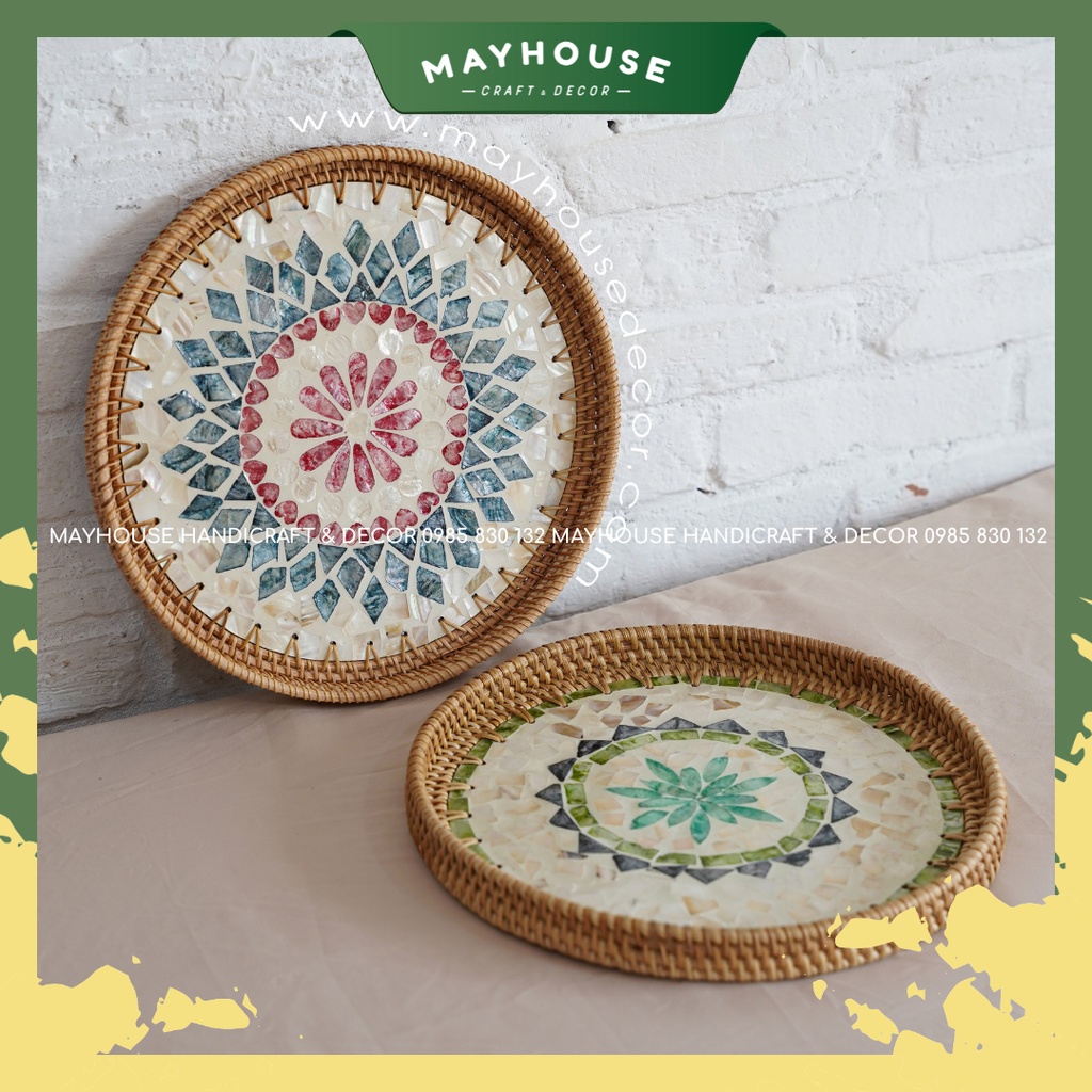Khay mây khảm trai hình tròn cao cấp, Khay Đựng Đa Năng, XƯỞNG MAYHOUSE, Decor Trang Trí, Phụ Kiện Chụp Ảnh, Giá Rẻ