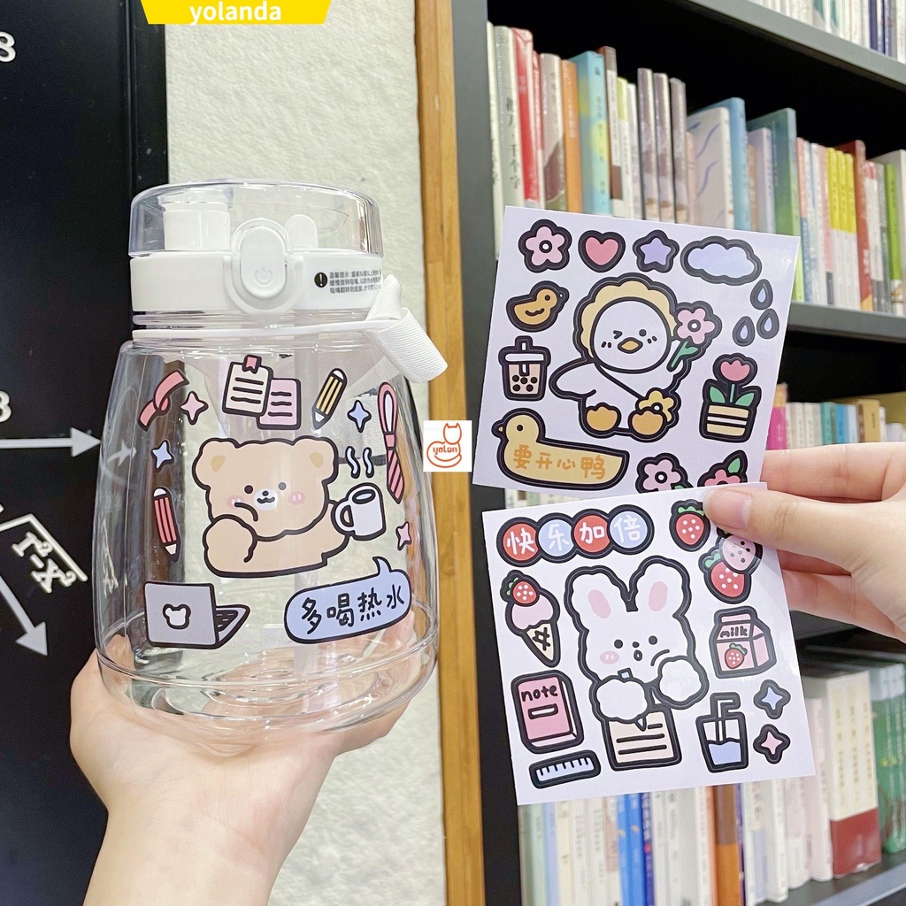 Miếng dán họa tiết hoạt hình dễ thương bằng PVC chống thấm nước trang trí bình nước