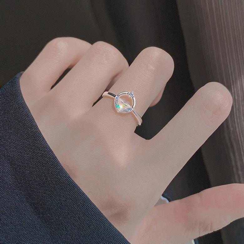 (058) Nhẫn Đeo Tay Mặt Tròn Đơn Giản Đính Pha Lê Lấp Lánh ✨