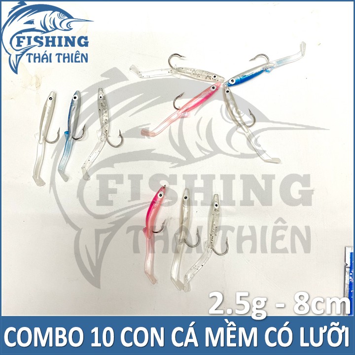 Combo 10 con mồi mềm có lưỡi câu cá lóc, chẽm, tráp, mú, vược