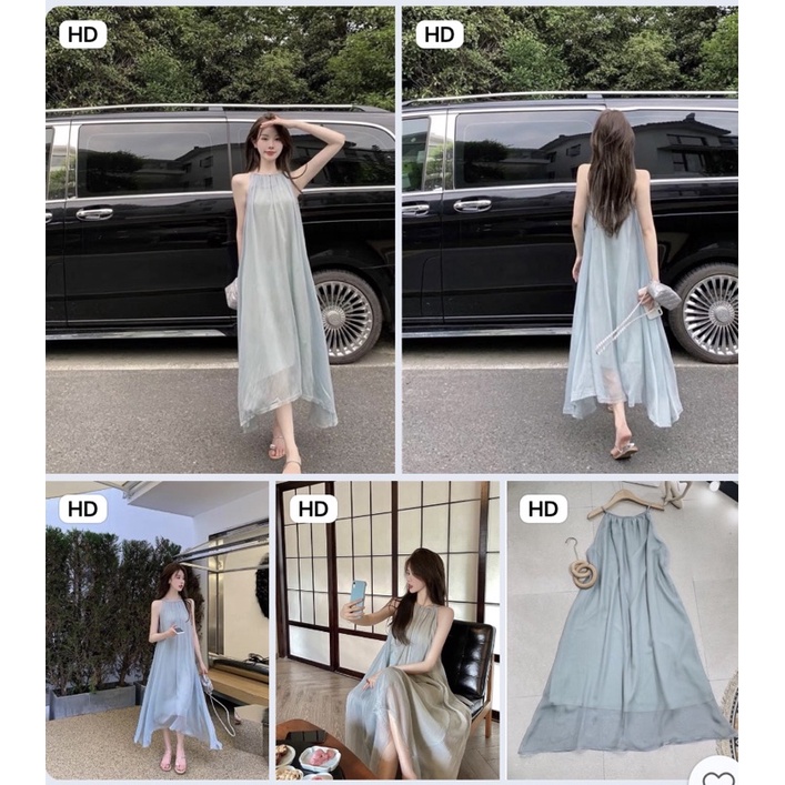 [Ảnh thật/Video]Váy maxi hai dây siêu sang Đầm voan màu xanh đi biển chất voan tơ mềm mịn | WebRaoVat - webraovat.net.vn