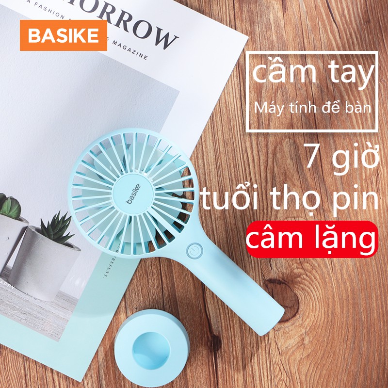 Quạt Cầm Tay BASIKE Mini Độ Ồn Thấp Có Ba Mức Điều Chỉnh Tốc Độ Gió Kèm Cáp Sạc