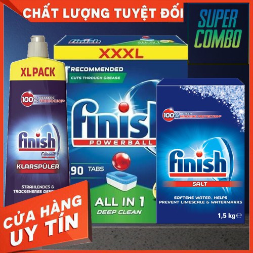 [COMBO GÓI FINISH HÀNG CHÍNH HÃNG] HỘP 90 VIÊN FINISH ALL IN 1 + MUỐI 1,5KG + NƯỚC BÓNG(XẢ) 750ml.