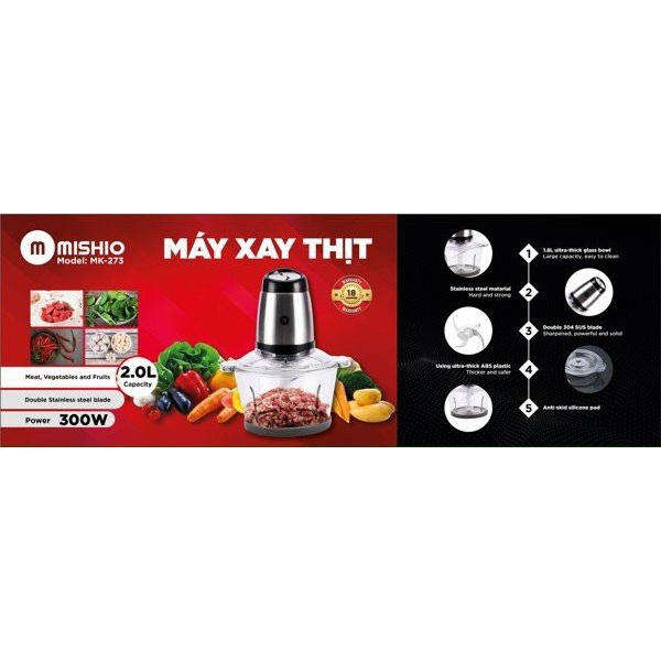 Máy Xay Thịt Mishio MK-273 Đa Năng Có Thể Xay Thực Phẩm Sống, Hạt, Gia Vị Và Xay Sinh Tố